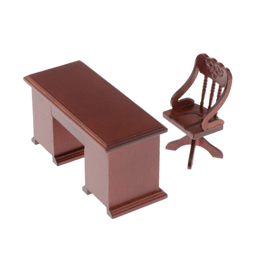 1:12 Scale Dollhouse Furniture Set - Wooden Writing Desk & Chair for Miniature Office