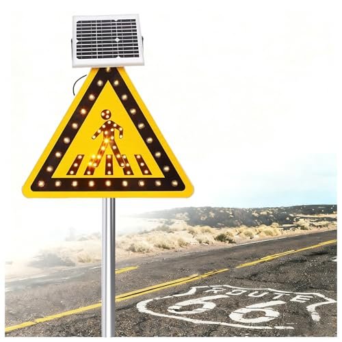 Solar-Powered Flashing Pedestrian Crossing Sign, Weatherproof Aluminum Traffic Warning Sign, IP65 Rated for Urban Roads & School Zones - Enhance Safety & Visibility