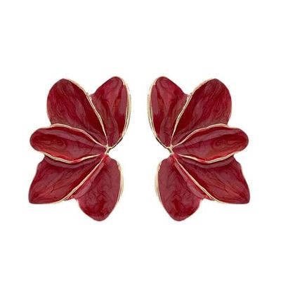 1pair Trendy Red Enamel Flower Petal Post Earrings for Women