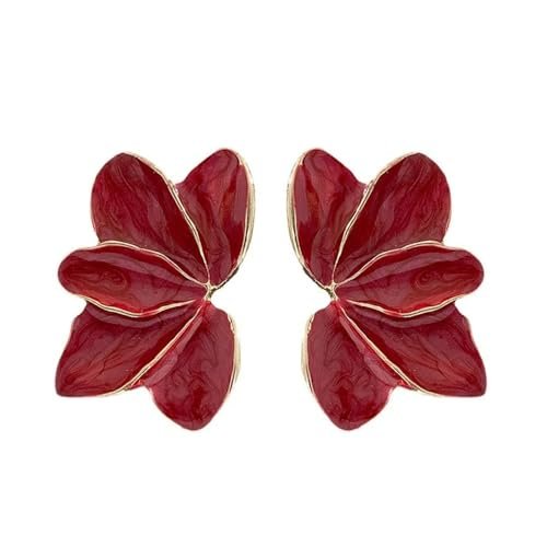 1pair Trendy Red Enamel Flower Petal Post Earrings for Women