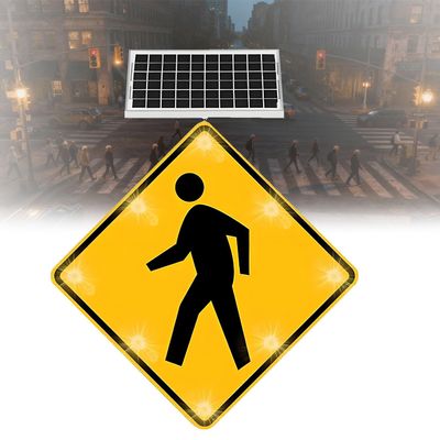 24" Solar Blinking Pedestrian Crossing Sign - 2-Piece Reflective Flashing Traffic Sign for Enhanced Street, Parking Lot & Community Safety