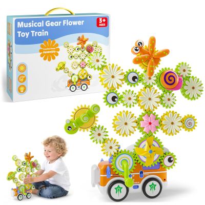 Gears Building Toys for Kids Ages 3+, STEM Construction Set for Toddlers, Train and Flower Models with Electric & Manual Modes, Lights and Music, DIY Educational Learning Toys Gift for Boys and Girls