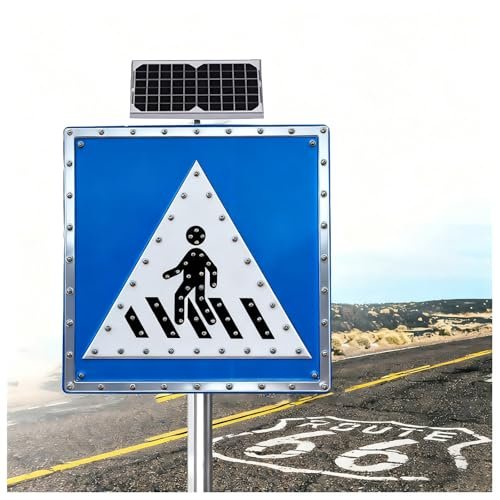 30" Solar Powered LED Pedestrian Crossing Sign, Blinking Traffic Warning Sign, Rust-Proof Aluminum Road Sign for Safe Street Crossing, 76CM Durable Metal Frame