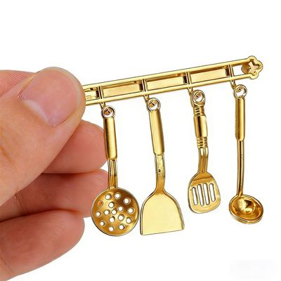 Mini Dollhouse Accessories Set, 1:12 Scale Tiny Miniature Decor for Doll House Furniture DIY (CookwareGolden)