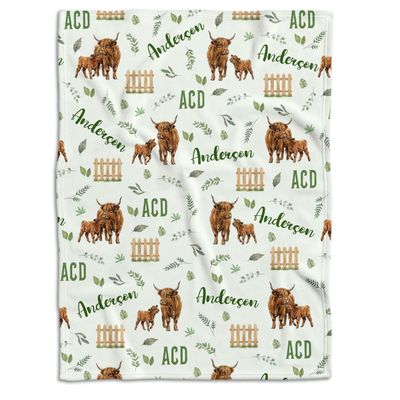 Highland Cow Baby Blanket, Personalized Name Western Fleece Blankets for Boys Girls, Nursery Room Decor, Soft Warm Lightweight Nursery Bed Blanket for Newborn Toddlers Son Daughter (06)