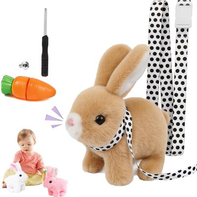 EISNZLAN My Realistic Bunny Toy,Hopping Bunny Toy,Vitality Bliss Bunny, Paired with a Leash and a Carrot,Easter Toys for Toddlers.(Brown Rabbit)