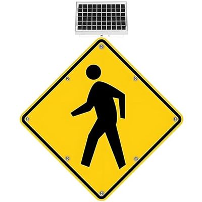 30IN LED Solar Pedestrian Crossing Sign - Weatherproof Blinking Traffic Warning, Durable IP65 Aluminum Crosswalk Sign for Sidewalks & Road Safety (1PC)