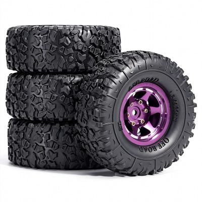 DUSTAIL 1.3 Aluminum Beadlock Wheels & Mud Terrain Tires Set for 1/18 1/24, -6.0mm Offset RC Crawler Car Fits TRX4M, Axial SCX24 AX24, Redcat Ascent-18, FCX24, 66 x 26mm, Pre-Assembled 4 pcs, Purple