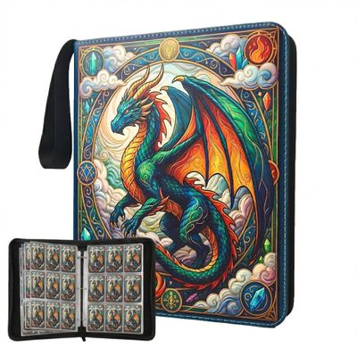 Trading Card Binder 9 Pocket, Deep Blue Dragon Card Binder Holds 900 Cards with 50 Removable Sleeves, Waterproof PU Leather Zipper Card Collector Album Book Compatible with TCG/Sports/Baseball Cards