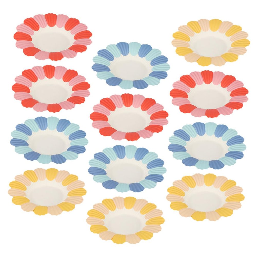 jojofuny 150pcs Flower-shaped Disposable Dessert Plates Party Tableware Party Supplies Red Yellow Blue Paper Plates for Birthday Celebrations