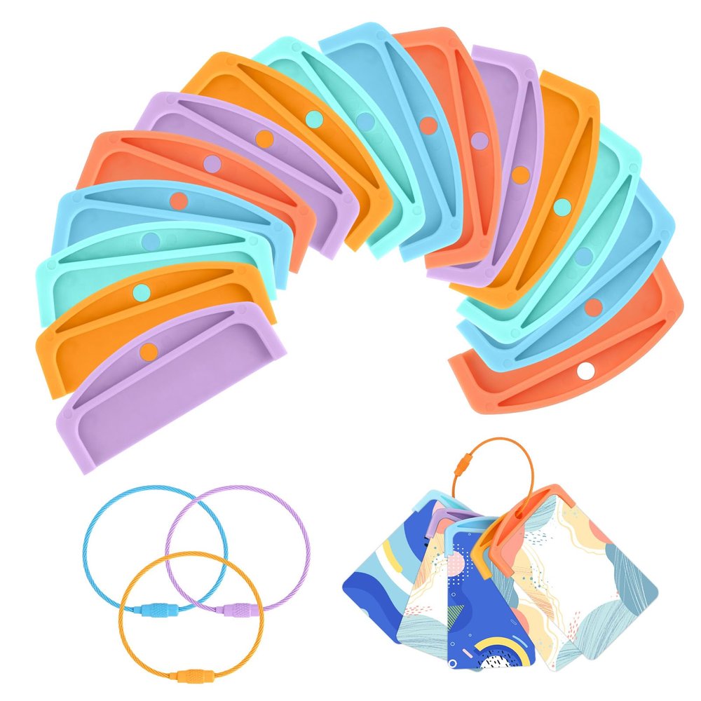 15pcs Card Holder Organizer for Yoto, Reusable Plastic Card Sleeves with 15 Stainless Steel Ring Loops Practical Travel Carrier for Yoto Player Cards Storage Accessories