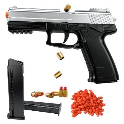Black and Silver Shell Ejecting Toy Pistol, STEM Gift for Teenagers, Continuous Shooting with 2 Mags & 100 Foam Bullets, Safe Target Practice