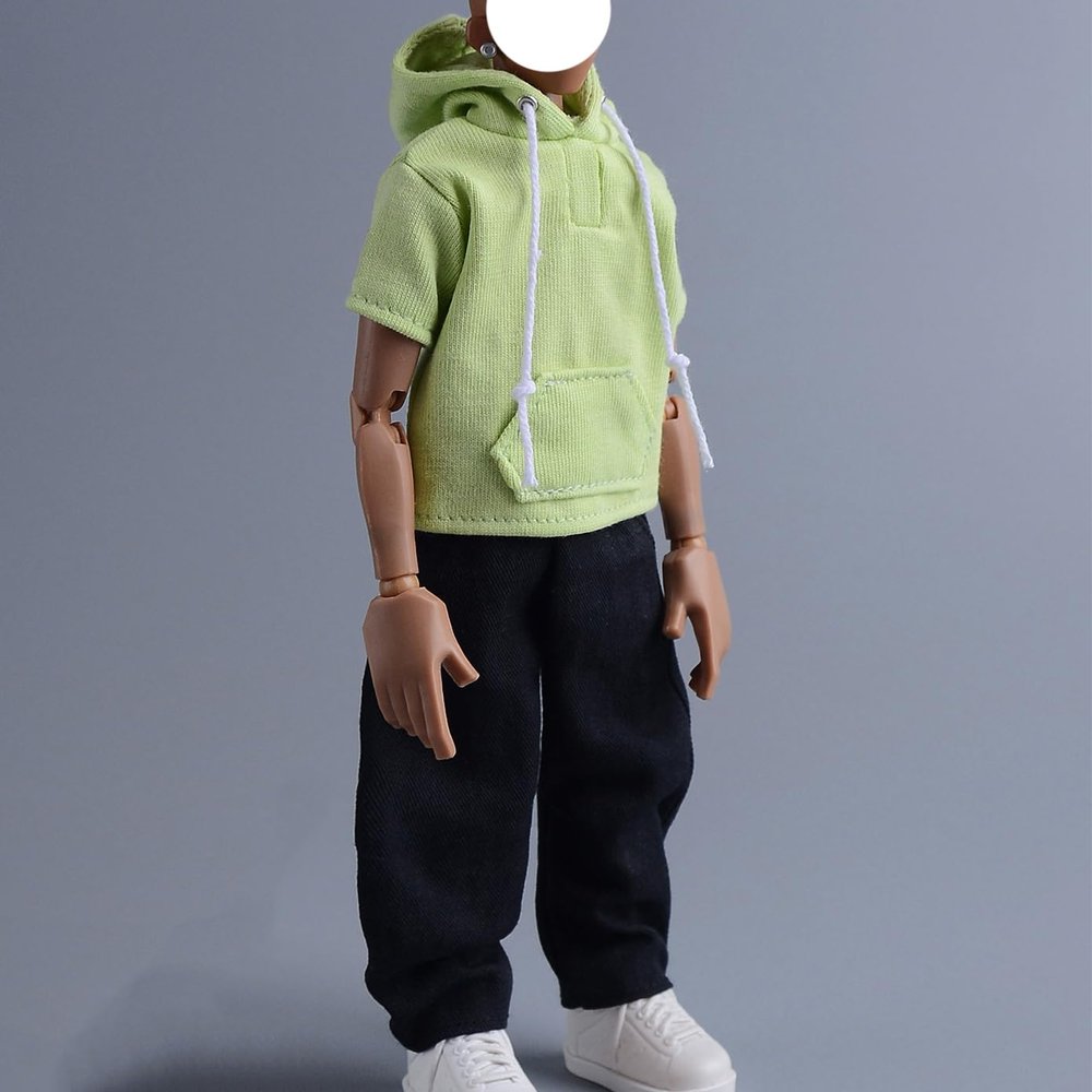 1/12 Scale Male Hooded Short Sleeved Sweatshirt for 6-inches Man Action Figure Body Doll, 1/6 Sporting Man Street Boys Action Figure Hooded Sweatshirt Clothing Costume (Green)