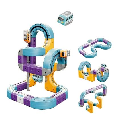 YELEONGY 3D STEM Electric Train Set for Kids Ages 4-8, Infinity Racer 3D Train with Cube Track & Magnetic Design, Toddler Toy with 3D Infinity Track, Trains Don't Get Stuck (54pcs 1car)