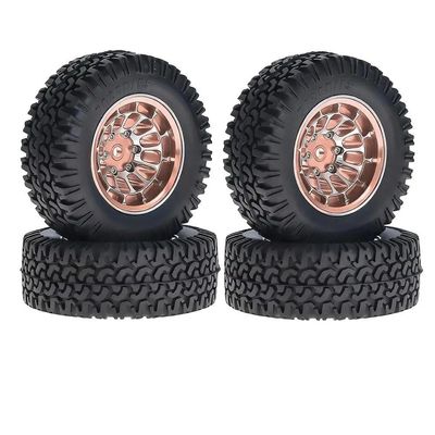 1.55 Inch Metal Wheel Hub with Rubber Tires Set for 1/10 1/12 RC Rock Crawler Axial SCX10 RGT D90 LC70 Upgrade Parts Remote-Controlled car Parts(Copper Color)