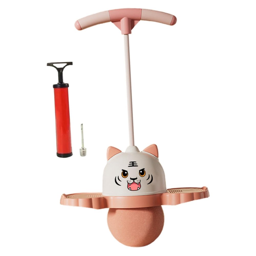 pistro Tiger Pogo Ball with Handle, Exercise Pogo Stick for Kids, Pump Included, Bouncing Ball for Outdoor Play & Workout- Pink