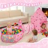 3 in 1 Kids Play Tent with Tunnel & Ball Pit,Pop Up Playhouse for Toddlers Boys Girls,Indoor Outdoor Foldable Space Tent Set for Birthday Balls Not IncludedPink Star view 3
