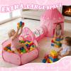 3 in 1 Kids Play Tent with Tunnel & Ball Pit,Pop Up Playhouse for Toddlers Boys Girls,Indoor Outdoor Foldable Space Tent Set for Birthday Balls Not IncludedPink Heart view 3