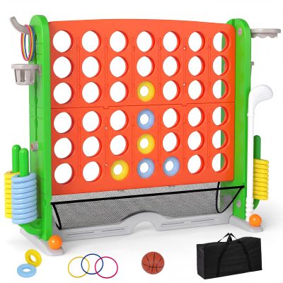 OLAKIDS Giant Connect Game Outdoor, 4 in A Row with Adjustable Height, Mesh Net, Carry Bag, Golf, Basketball Hoop, Ring Toss, Cup Holder for Kids Adults Indoor Backyard (Orange)