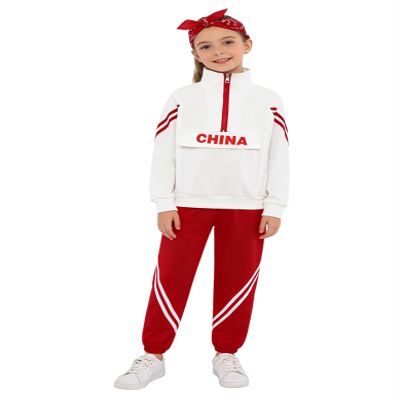 Yihuimin Kids Street Dance Outfit Long Sleeve Half Zipper Pullover with Elastic Waisted Pants Set for Stage Showing Girl Type 15-16 Years