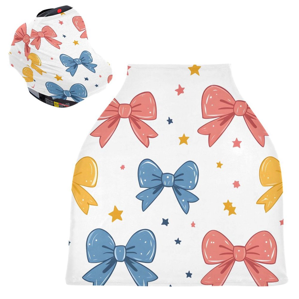 xigua Cute Cartoon Bows Breathable Car Seat Covers for Babies Newborns, Multi-Purpose Baby Car Seat Covers & Breastfeeding Scarf, Newborn Essentials Baby Shower Gifts