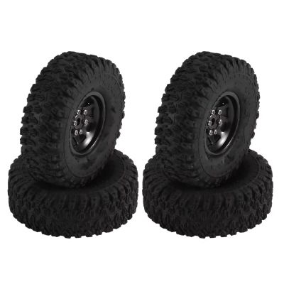 Compatible with Axial for SCX24 for TRX4M for FCX24 1/18 1/24 RC Crawler Car Parts 4pcs Metal 1.0" Beadlock Deep Dish Wheel Tire Set RC Car Part Accessories(Black)