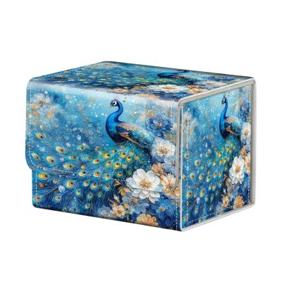 Tozisydi Peacock Floral Art for MTG Deck Box, 100+ Double Sleeved Card Storage Case, PU Leather Commander Deck Case for TCG Magic Yugioh, Magnetic Closure