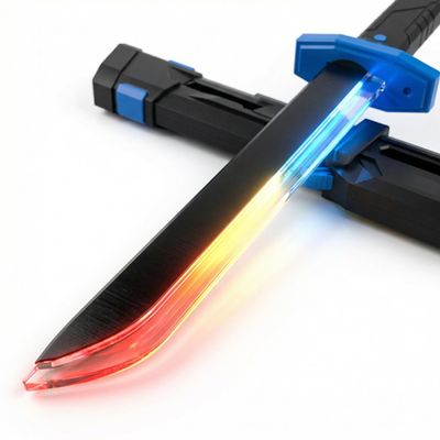 LED Spark Effect Sword, RGB Light-Up Mist/Fog Blade with Motion Sound FX, Auto-Eject, USB-C Rechargeable Cosplay Prop for Rave, Party & Halloween (Short17.7in)