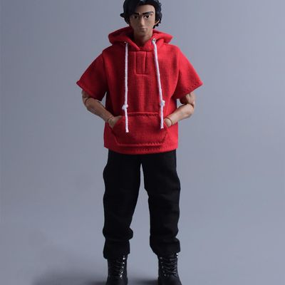1/12 Scale Male Hooded Short Sleeved Sweatshirt for 6-inches Man Action Figure Body Doll, 1/6 Sporting Man Street Boys Action Figure Hooded Sweatshirt Clothing Costume (red)