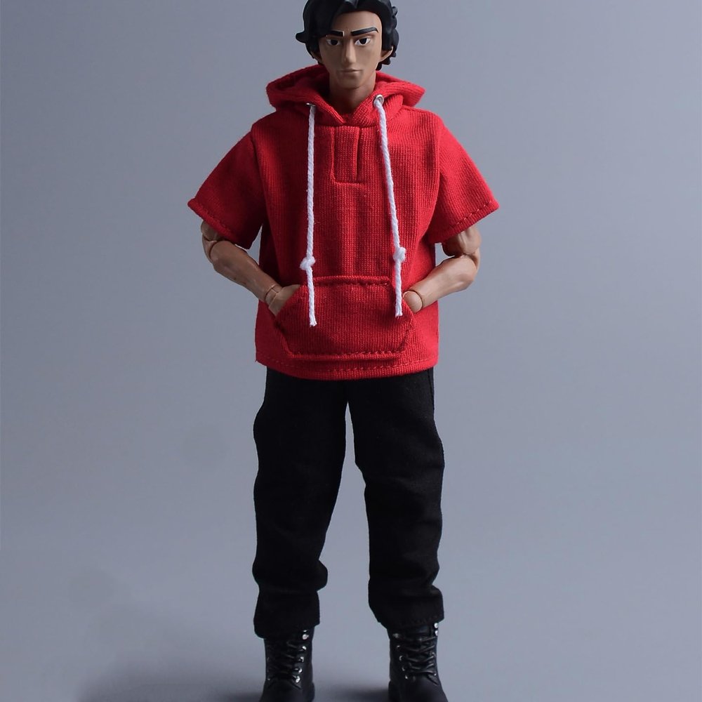 1/12 Scale Male Hooded Short Sleeved Sweatshirt for 6-inches Man Action Figure Body Doll, 1/6 Sporting Man Street Boys Action Figure Hooded Sweatshirt Clothing Costume (red)