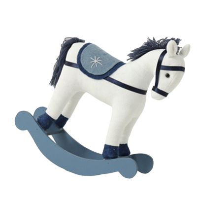 Christmas Rocking Toy Desk Ornament, Wooden Rocker for Holiday Decor 9x3x10.2inch (23x7.6x26cm) Lightweight Seasonal Display- White Blue