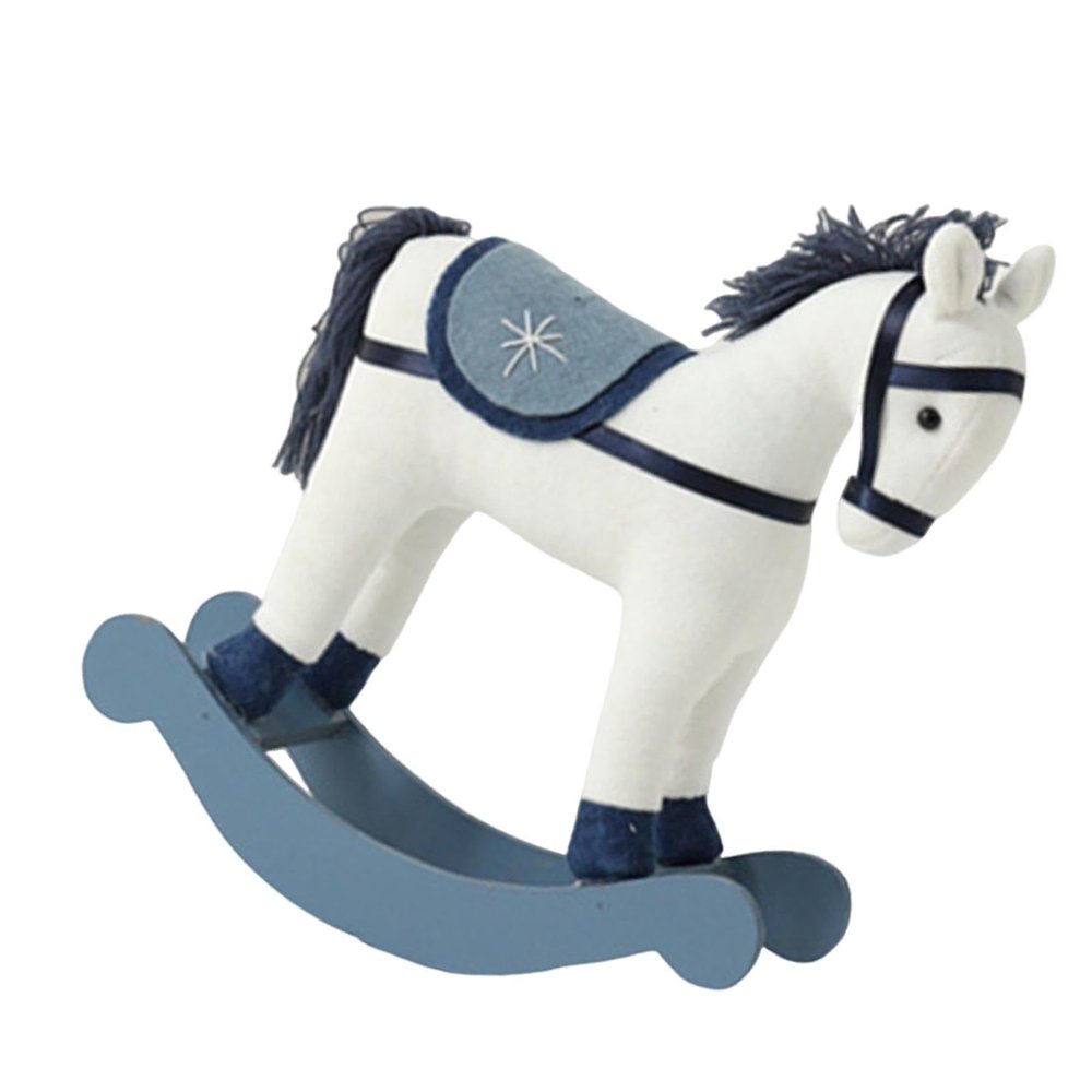 Christmas Rocking Toy Desk Ornament, Wooden Rocker for Holiday Decor 9x3x10.2inch (23x7.6x26cm) Lightweight Seasonal Display- White Blue