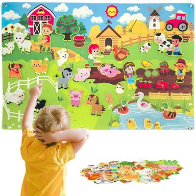 QCdeSoulBLV Felt Board Story Sets 41x30 Inch, Farm Animals Felt Board for Toddlers Early Learning Interactive Wall Activities