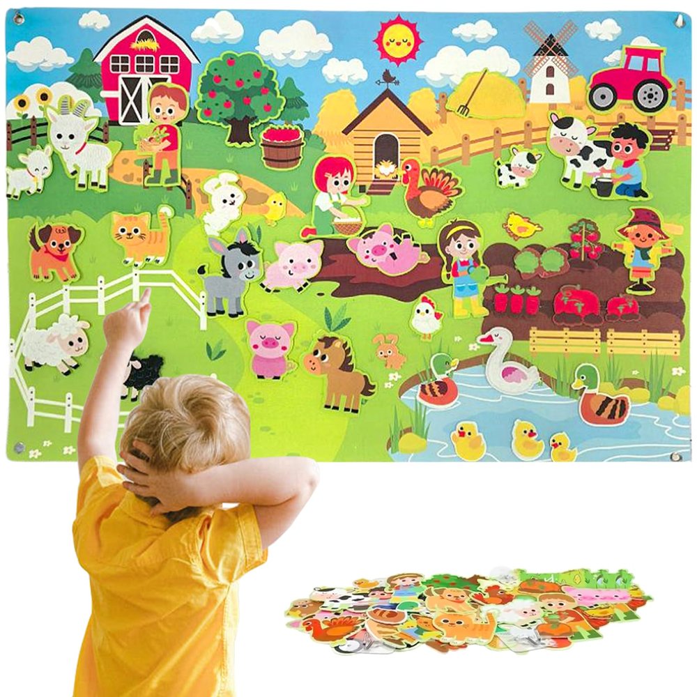 QCdeSoulBLV Felt Board Story Sets 41x30 Inch, Farm Animals Felt Board for Toddlers Early Learning Interactive Wall Activities