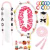 35 Pcs Graduation Candy Lei Graduation Leis with 10 Accessories 8 Graduation Card Mini Graduate Bear Stuffed Animals Hawaiian Flower Lei Honor 2 PE Tubing 10 Ribbons Sticky Dots for Graduation view 1