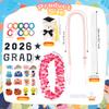 35 Pcs Graduation Candy Lei Graduation Leis with 10 Accessories 8 Graduation Card Mini Graduate Bear Stuffed Animals Hawaiian Flower Lei Honor 2 PE Tubing 10 Ribbons Sticky Dots for Graduation view 2