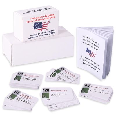 2026 US Citizenship Flash Cards, Bilingual English & Spanish 128 Civics Questions & Answers Tarjetas de Ciudadania 2026 Ingls y Espaol Study Guide for Naturalization Test