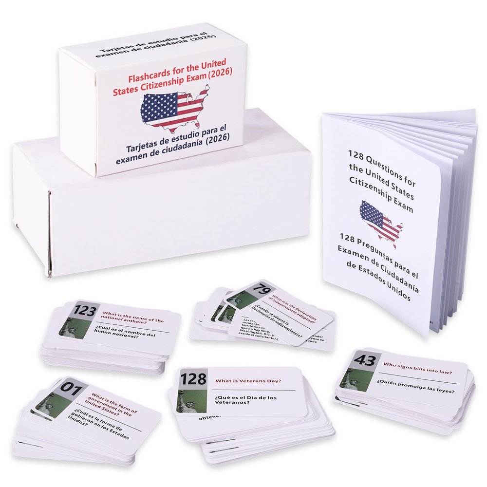 2026 US Citizenship Flash Cards, Bilingual English & Spanish 128 Civics Questions & Answers Tarjetas de Ciudadania 2026 Ingls y Espaol Study Guide for Naturalization Test