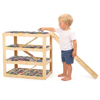 Essenhome 3-Tier Extra Large23.6*15.8*23.6 IN Wooden Toy Car Display Case Compatible with Hot Wheels & Matchbox, 1/64 Scale Parking Garage Storage for 100+ Cars with Foldable Racing Ramp (Extra Large)