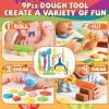 31 Pcs Dough Tools, Dough Play Tools Set + Kitchen Spaghetti Maker Machine Clay and Dough Accessories with Rolling Pins, Clay Cutters, Safety Scissors, 3D Dino & Animal & Fruit Molds view 2