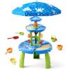 HYES Water Table for Toddlers 3-5, 3-Tier 6 Zones Water Sand Table with Umbrella, Rain Showers Splash Pond Toys for Outdoor Beach Backyard Summer, Kids Activity Sensory Playset for Boys Girls, Blue view 1