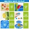 HYES Water Table for Toddlers 3-5, 3-Tier 6 Zones Water Sand Table with Umbrella, Rain Showers Splash Pond Toys for Outdoor Beach Backyard Summer, Kids Activity Sensory Playset for Boys Girls, Blue view 4