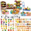 Mini Shopping Cart Basket, Miniature Grocery Toys 3 Supermarket Shelves Play Store 100+ Fruit Vegetable Cake Bread Mini Food Miniature Dollhouse Accessories with Push Cart view 1