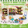Mini Shopping Cart Basket, Miniature Grocery Toys 3 Supermarket Shelves Play Store 100+ Fruit Vegetable Cake Bread Mini Food Miniature Dollhouse Accessories with Push Cart view 2