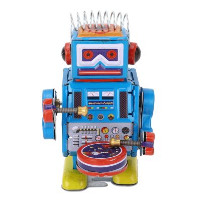RiToEasysports Vintage Tin Robot Toy, Wind Up Drumming Action Clockwork Mechanism for Adult Collectors Home Office Decoration Gift