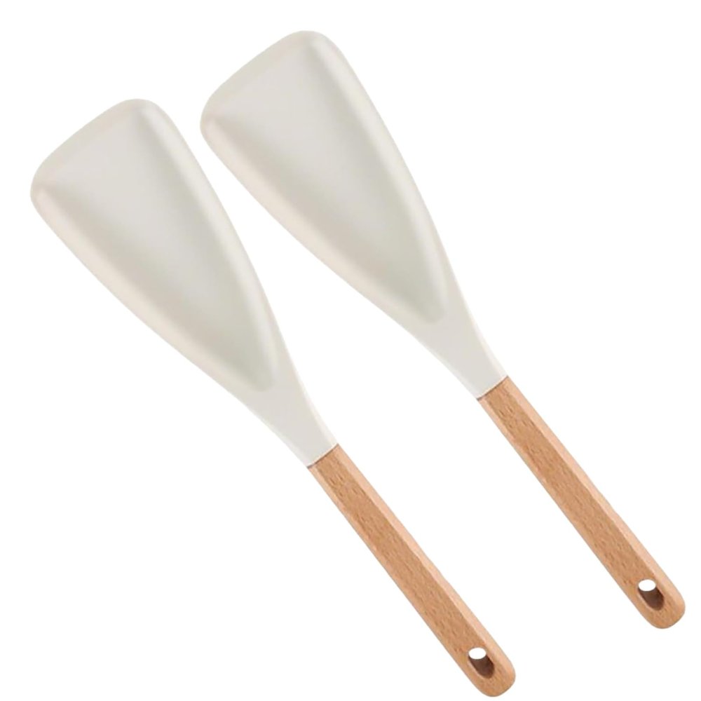 12.2" Silicone Spatula Spoon with Wood Handle - Multi-Purpose Kitchen Utensil for Mixing, Scraping, Folding & Serving, Heat-Resistant Cooking Spoon for Non-Stick Pans, Salad, Baking (White 2)
