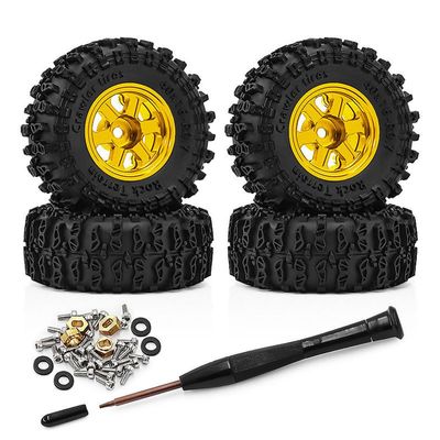 4PCS 0.7'' Aluminum Alloy Wheel Rim Tires Tyres 40x16mm Hex Hub 5mm RC Upgrade Parts for AXIAL 1/30 SCX30 Ford Wrangler RC Climbing Car (Golden)