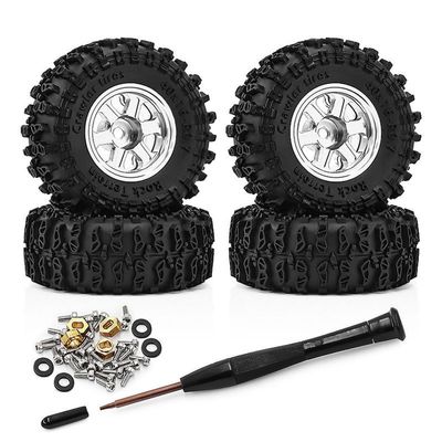 4PCS 0.7'' Aluminum Alloy Wheel Rim Tires Tyres 40x16mm Hex Hub 5mm RC Upgrade Parts for AXIAL 1/30 SCX30 Ford Wrangler RC Climbing Car (Silver)