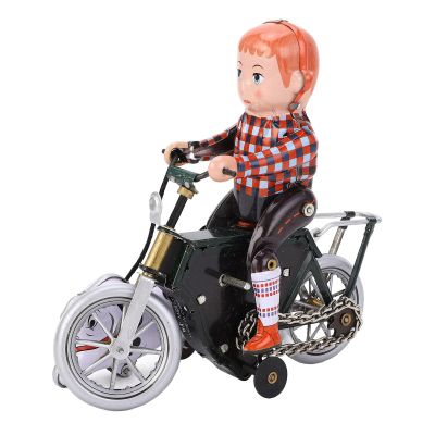 RiToEasysports Retro Tin Toy, Vintage Wind Up Boy Riding Bike with Dog Motorcycle Collectible for Home Decor Collection Gift Enthusiast Office Desk Nostalgic Decor