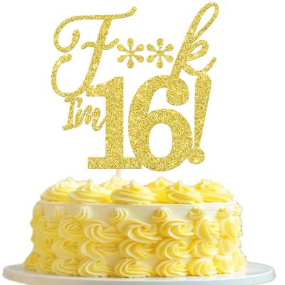 Rsstarxi 1 Pack I'm 16 Cake Topper Glitter Gold Happy 16th Birthday Cake Topper I'm 16th Birthday Decorations for Cheers to 16 Years Old Birthday Party Decorations Supplies